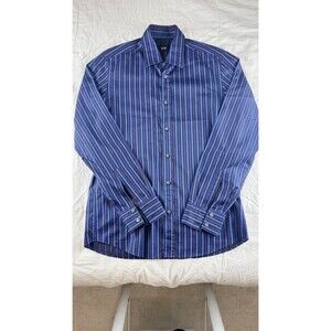 Hugo Boss Men’s Blue 100% Cotton Stripe Dress Shirt Long Sleeve Shirt SZ Medium